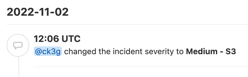 Incident timeline event for severity change