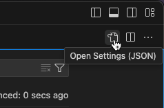 The icons on the top right corner of VS Code, including 'Open Settings.'